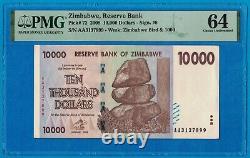 10000 Dollars 2008 UNC P72 PMG 64 Choice Uncirculated Wmk Zimbabwe Bird & 1000