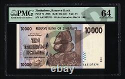 10,000 Dollars Zimbabwe 2008 P72 PMG 64 Choice Uncirculated Very Rare Authentic