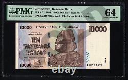 10,000 Dollars Zimbabwe 2008 P72 PMG 64 Choice Uncirculated Very Rare Authentic