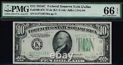 $10 1934C Dallas FRN. Fr. 2008-KW. PMG 66 EPQ. Premium Quality Note