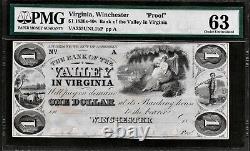 1830-1840's Winchester Bank Of The Valley In Virginia $1 PMG Choice 63 Proof