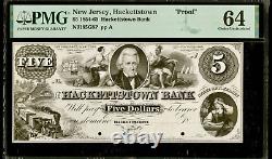 1854-1865 New Jersey Hackettstown Bank $5 Proof Note G8P PMG Choice 64