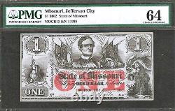 1862 State Of Missouri $1 CIVIL War Currency Note Pmg Choice Uncirculated 64
