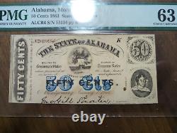 1863 Csa50 Cents The State Of Alabama Montgomery, Note Choice Uncpmg 63