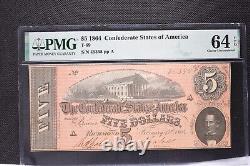 1864 Confederate States of America $5 Bank Note $5 Choice Uncirculated PMG 64 CU