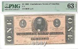 1864 T-71 $1 Csa Confederate Currency Pmg 63 Choice Uncirculated Epq