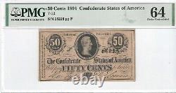 1864 T-72 50 Cents Csa Confederate Currency Pmg 64 Choice Uncirculated