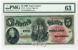 1869 $5 Legal Tender Note Fr# 64 PMG Choice UNC 63 Allison / Spinner
