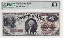 1880 $1 Legal Tender FR-30 Large Brown Seal PMG 63 Choice Uncirculated Wow