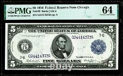 1914 FRBN Federal Reserve Bank Chicago $5 Note Fr#869 Burke Glass PMG Choice 64