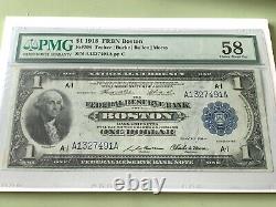 1918 $1 FRBN Boston PMG 58 Choice About Uncirculated Fr. 708