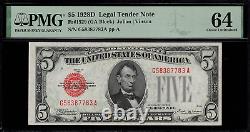 1928D $5 Legal Tender FR-1529 Graded PMG 64 Choice Uncirculated