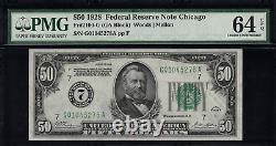 1928 $50 Federal Reserve Note Chicago FR. 2100-G Graded PMG 64 EPQ Numeric #7