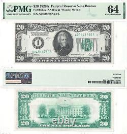 1928-A $20 Boston District FRN Fr 2051-A PMG Choice Uncirculated-64