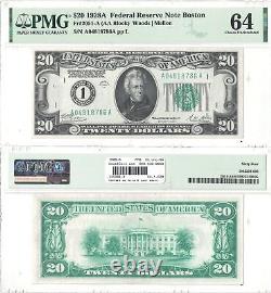 1928-A $20 Boston District Federal Reserve Note F-2051-A PMG Choice Unc-64