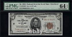 1929 $5 Federal Reserve Bank Note Cleveland FR. 1850-D Graded PMG 64 EPQ