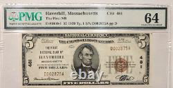 1929 Haverhill Massachusetts $5.00 National Currency PMG Choice Uncirculated 64