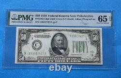 1934 $50 Federal Reserve Note PMG 65 EPQ Dark Green Seal Philadelphia Fr 2102c