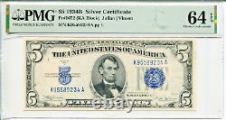 1934-B $5 Silver Certificate Rare KA Block PMG Choice Unc 64EPQ #K95589234A