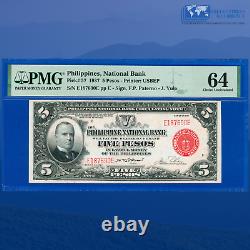 1937 Philippines 5 Pesos Note Pmg Choice Unc 64 Pick#57 National Bank Philippine