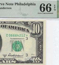 1950B $10 PHILADELPHIA STAR? FRN. PMG GEM Uncirculated 66 EPQ Banknote