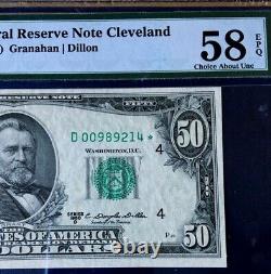 1950d $50 Pmg58 Epq Choice About Unc Federal Reserve Note Star Cleveland 3907