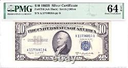 1953-B $10 Silver Certificate PMG Choice Uncirculated 64EPQ #A11736813A