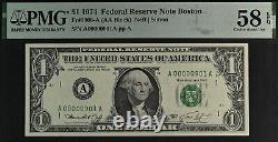 1974 $1 Federal Reserve Note Boston PMG 58EPQ birthday low serial number 0000901