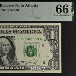 1974 $1 Federal Reserve Note PMG 66EPQ fancy low serial number 00000939