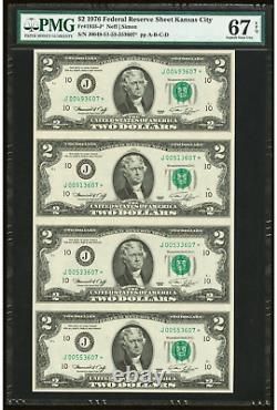 1976 $2 Federal ReserveSTARnote-UNCUT Sheet of 4-PMG 67 EPQ-Finest Graded