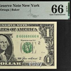 1985 $1 Federal Reserve Note PMG 65EPQ near solid serial number 66668666