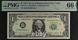 1985 $1 Federal Reserve Note PMG 65EPQ near solid serial number 66668666