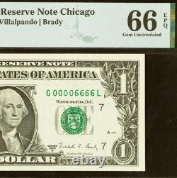 1988A $1 Federal Reserve Note PMG 66EPQ fancy Double Quad serial number 00006666