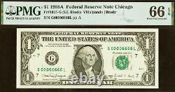 1988A $1 Federal Reserve Note PMG 66EPQ fancy Double Quad serial number 00006666