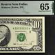 1995 $10 Federal Reserve Note Dallas Pmg 65epq Near Solid Serial Number 55555525