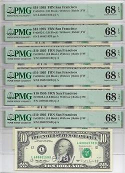 1995 $10 SAN FRANCISCO FRNs. 6 PMG Superb Gem Uncirculated 68 EPQ Banknotes