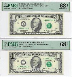 1995 $10 SAN FRANCISCO FRNs. 6 PMG Superb Gem Uncirculated 68 EPQ Banknotes