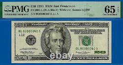 1999 $20 Federal Reserve Note PMG 65EPQ fancy birthday gem low serial number 40