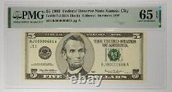 1999 $5 Binary Note Fancy Serial Number 00000666 PMG 65 EPQ 666