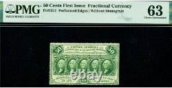 1st Issue 50c Perforated Edges (Rare NO Monogram) PMG Choice Uncirculated 63