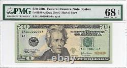 2004 $20 BOSTON FRN PMG SUPERB GEM Uncirculated 68 EPQ Banknote. LOW Serial 654