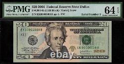 2004 $20 Federal Reserve Note PMG 64EPQ rare single digit serial number 8