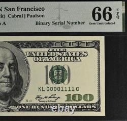 2006A $100 Federal Reserve Note PMG 66EPQ Gem Double Quad Binary Serial Number