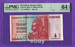 20 Trillion Zimbabwe Dollars AA 2008 PMG CERTIFIED AUTHENTIC Low Serial Number