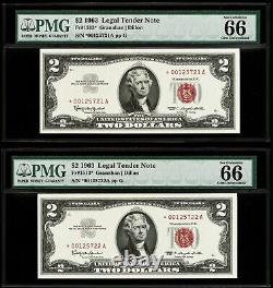 2 Consecutive STAR 1963 Legal Tender $2 Star Note Fr#1513 PMG Gem 66 EPQ