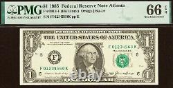 2 x $1 Federal Reserve Note PMG 66EPQ partial up ladder serial number 01234560