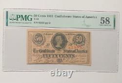 50 Cents 1863 Confederate States Of America T-63 PMG Choice Abt Uncirculated 58