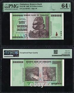 50 Trillion Dollars Zimbabwe AA 2008 PMG Certified Authentic Choice Uncirculated