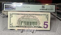 $5 2021 FEDERAL RESERVE NOTE REPEAT SERIAL -QD 15211521 A on PMG 67 EPQ