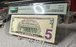 $5 2021 FEDERAL RESERVE NOTE REPEAT SERIAL -QD 15211521 A on PMG 67 EPQ